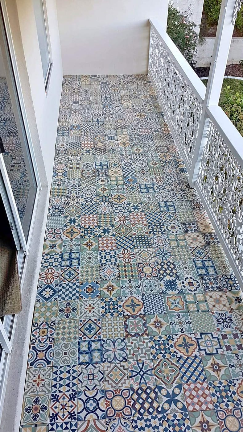 Colourful patterned tile floor