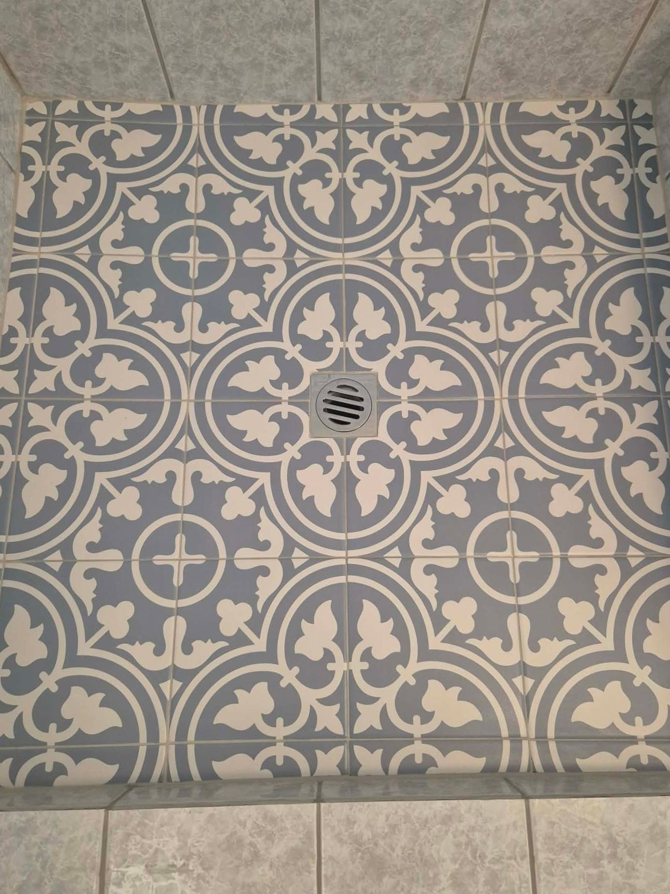 Patterned encaustic tile floor, freshly regrouted, in Perth